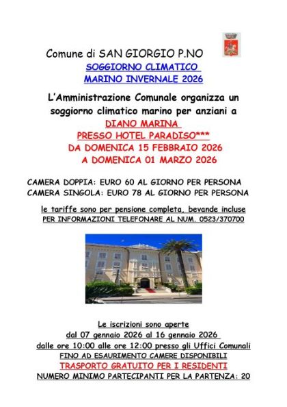 Soggiorno marino invernale a Diano Marina dal 15 febbraio al 01 marzo 2026