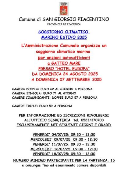 Soggiorno marino estivo a Gatteo Mare dal 24 agosto al 07 settembre 2025 Soggiorno marino estivo a Gatteo Mare dal 24 agosto al 07 settembre 2025