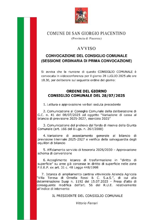 Consiglio Comunale 28 luglio 2025